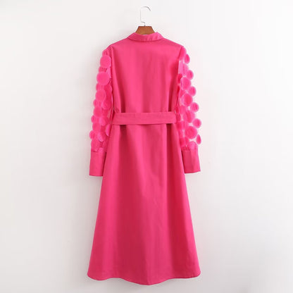 Vestido de primavera para mujer con costuras de manga larga en color rojo rosa