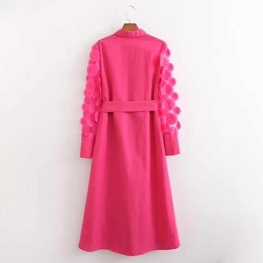 Vestido de primavera para mujer con costuras de manga larga en color rojo rosa