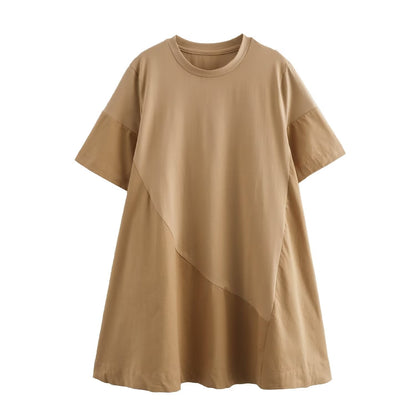 Vestido estilo camiseta de verano de algodón con cuello redondo y corte A, versión informal
