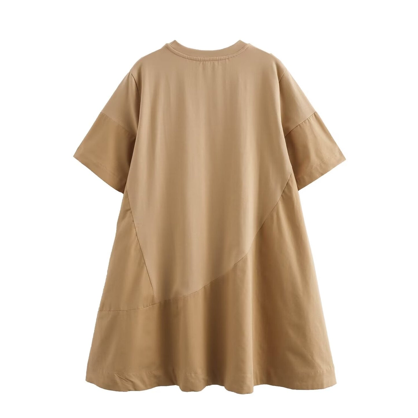 Vestido estilo camiseta de verano de algodón con cuello redondo y corte A, versión informal