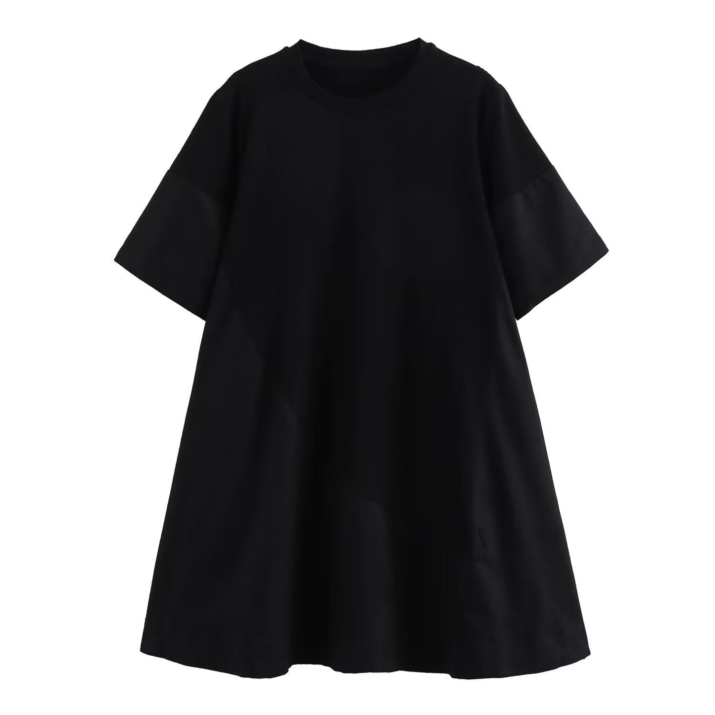 Vestido estilo camiseta de verano de algodón con cuello redondo y corte A, versión informal