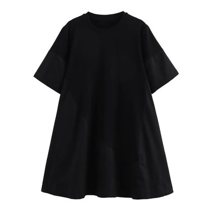 Vestido estilo camiseta de verano de algodón con cuello redondo y corte A, versión informal