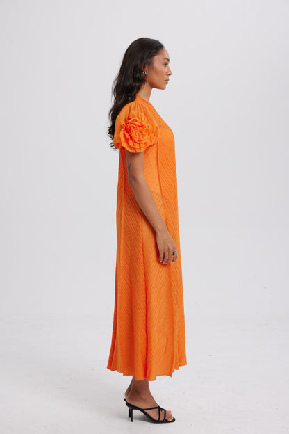 Jessica Floral Applique Textured Midi Dress