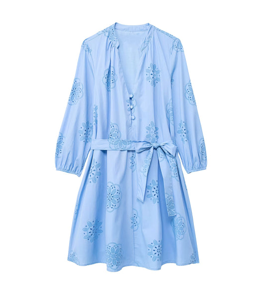Vestido de popelina decorativo con bordado adhesivo informal para mujer de primavera