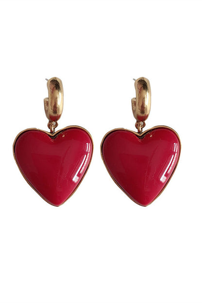 Pendientes colgantes vintage de corazón rojo 