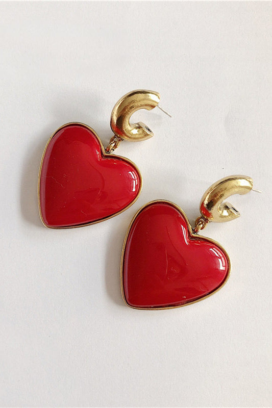 Pendientes colgantes vintage de corazón rojo 
