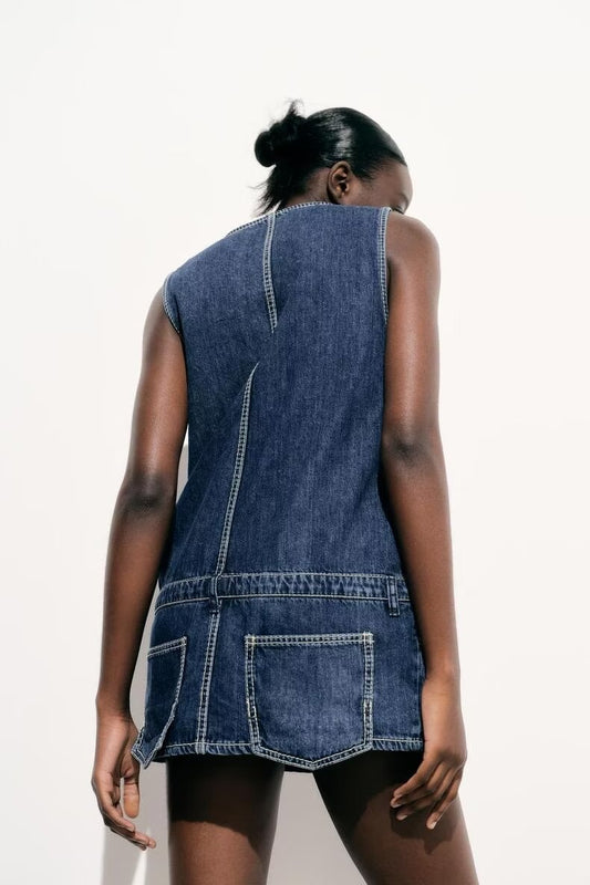 Mono de mezclilla lavado informal holgado para mujer, ropa de primavera y verano, vestido corto