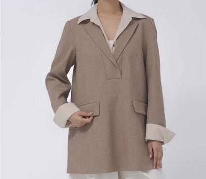 Blazer holgado con diseño a juego de colores y costuras otoñales para mujer