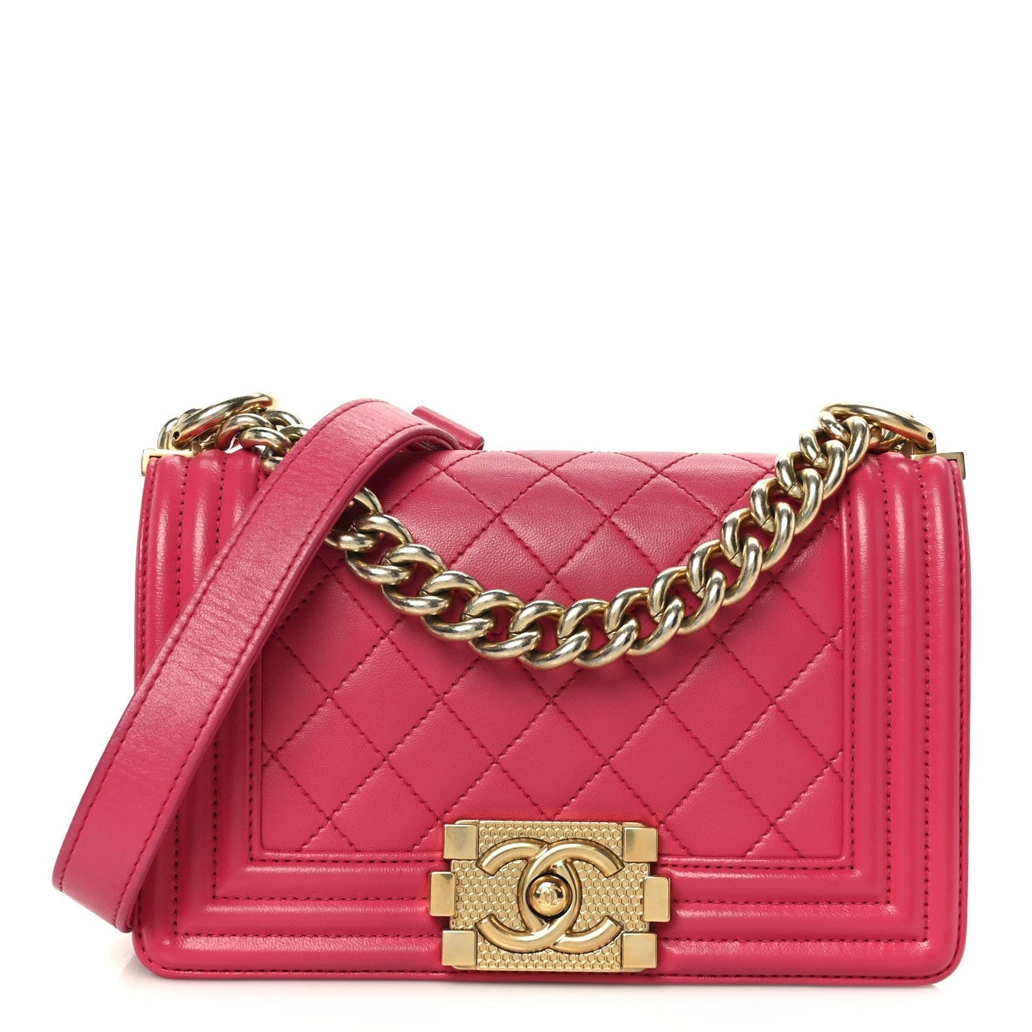Lambskin Quilted Small Boy Flap Dark Pink