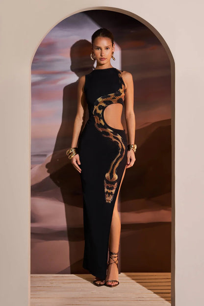 Vestido largo con aberturas y estampado de serpiente Yetta 