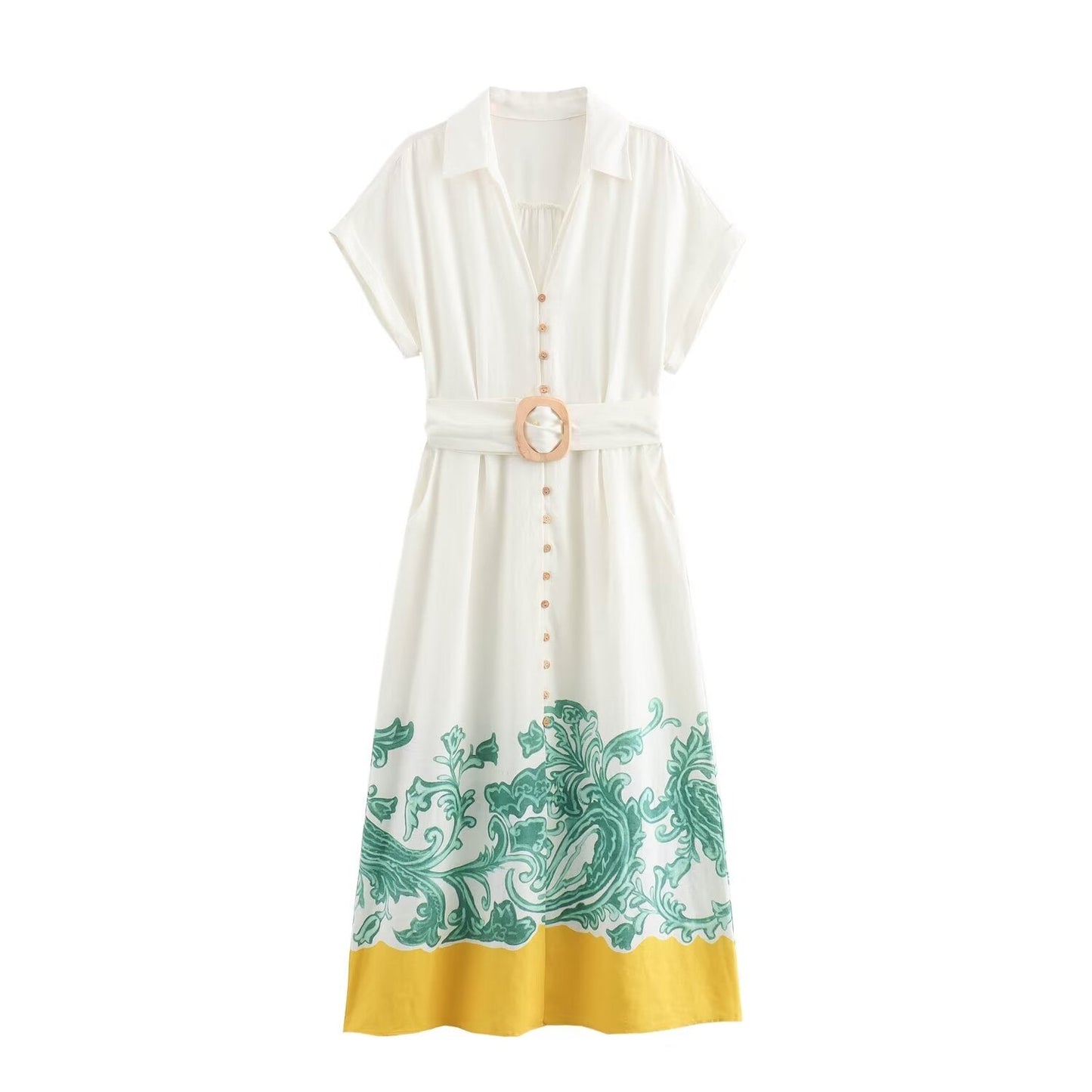 Vestido camisero estampado de lino y algodón para mujer de verano