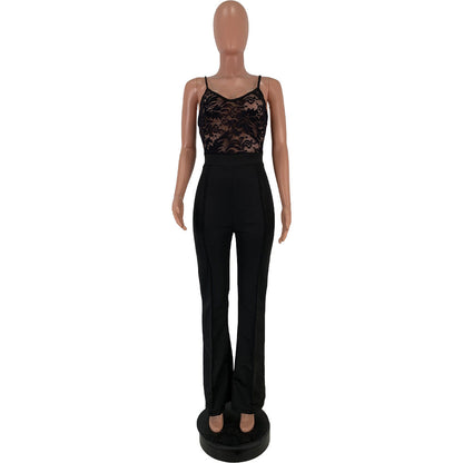Mono sexy de encaje transparente con tirantes para mujer