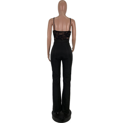 Mono sexy de encaje transparente con tirantes para mujer