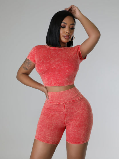 Conjunto de dos piezas con cintura alta, estampado floral, lavado y agradable para la piel para mujer