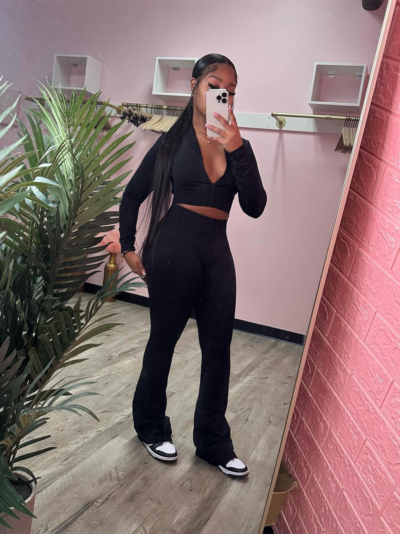 Women Clothing Basic Solid Color Short Top High Waist Bootcut Sports Casual Three Piece Suit Suit