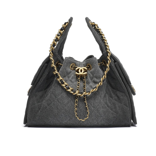 CHANEL 25 SMALL HANDBAG WASHED DENIM BLACK 30CM AS5293 B20520 U0725