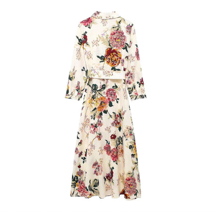 Vestido camisero informal de algodón y lino con estampado de verano para mujer