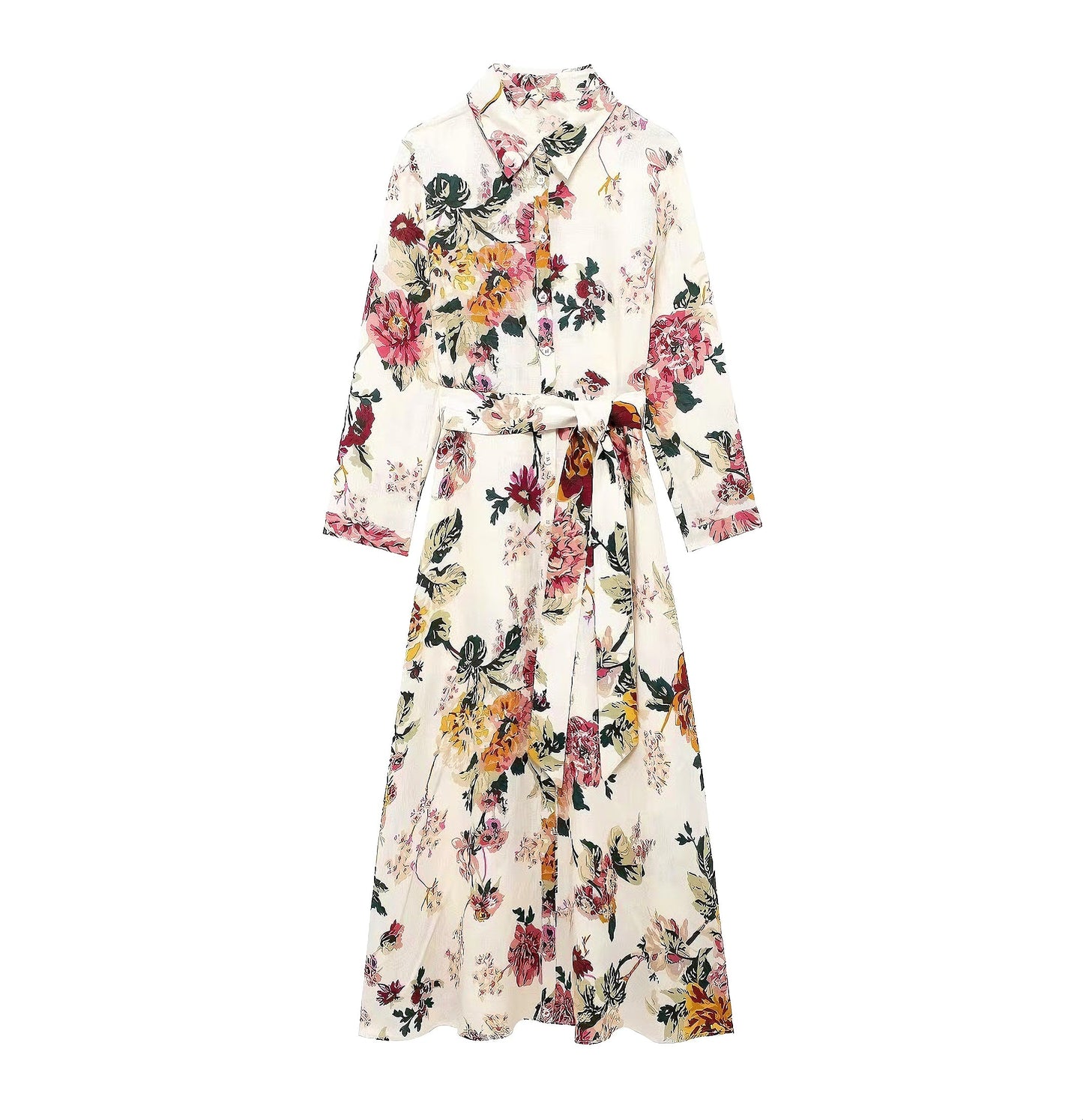 Vestido camisero informal de algodón y lino con estampado de verano para mujer