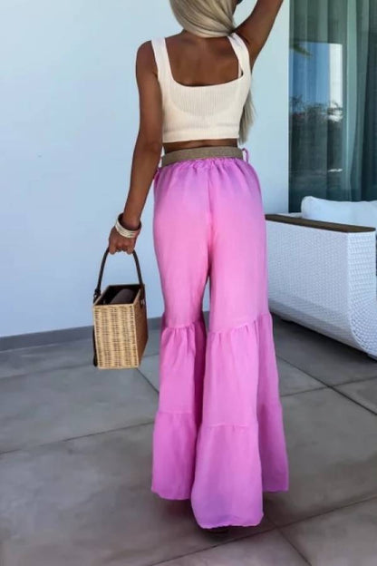 Pantalones elásticos casuales, pantalones acampanados de cintura alta