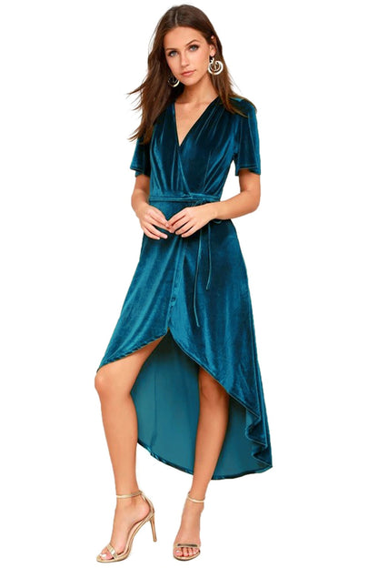 Ropa de mujer Vestido con cuello en V Cárdigan de terciopelo Vestido asimétrico irregular con cordones