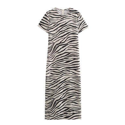 Vestido elegante con estampado animal de moda para mujer de otoño