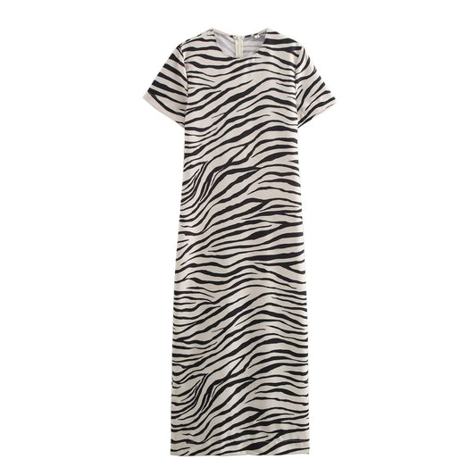 Vestido elegante con estampado animal de moda para mujer de otoño