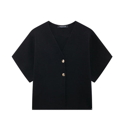 Top deportivo de manga corta con cuello en V y costuras lisas para mujer