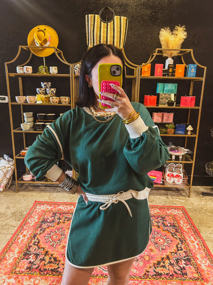 Traje de otoño para mujer, suéter holgado de algodón multicolor, falda de imitación y pantalones cortos.