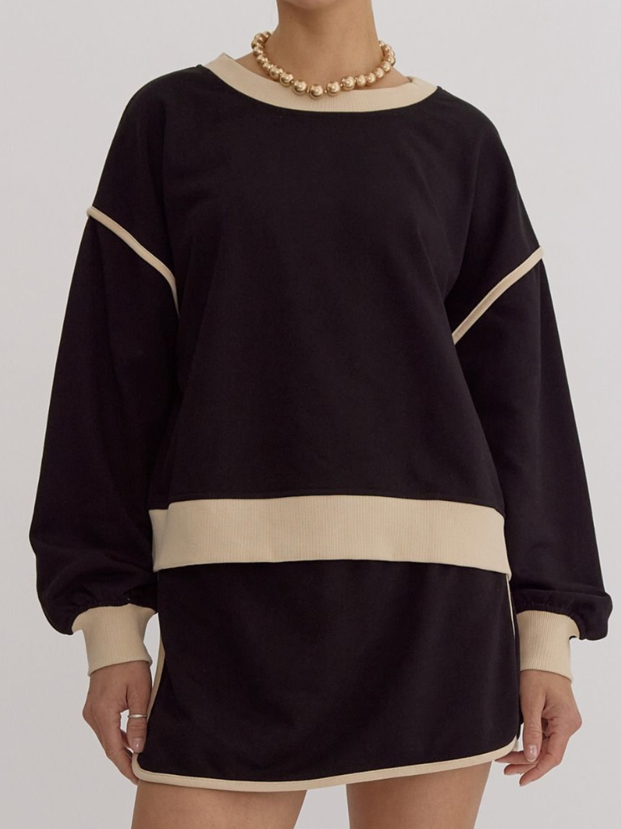 Traje de otoño para mujer, suéter holgado de algodón multicolor, falda de imitación y pantalones cortos.