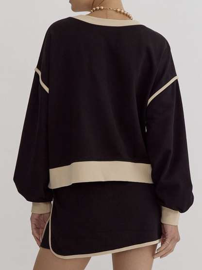 Traje de otoño para mujer, suéter holgado de algodón multicolor, falda de imitación y pantalones cortos.