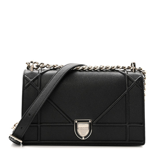 Grained Calfskin Small Diorama Flap Bag Black