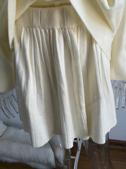 Conjunto de suéter y falda plisada de cuello redondo de color liso para mujer, conjuntos de falda de punto