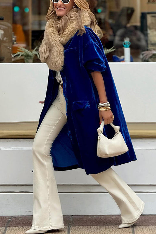 Chaqueta de falda larga con gabardina de terciopelo dorado de moda