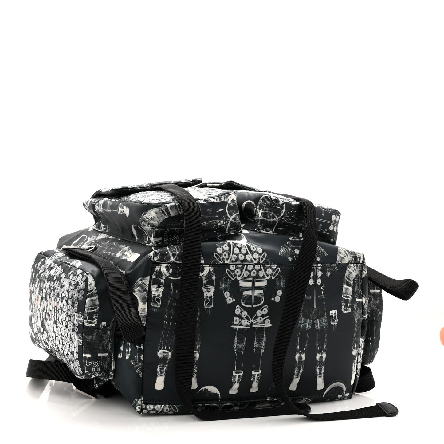 Sequin Nylon Lambskin Astronaut Essentials Backpack Black White