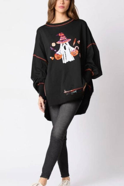 Sudadera informal bordada con lentejuelas de fantasma de Halloween 