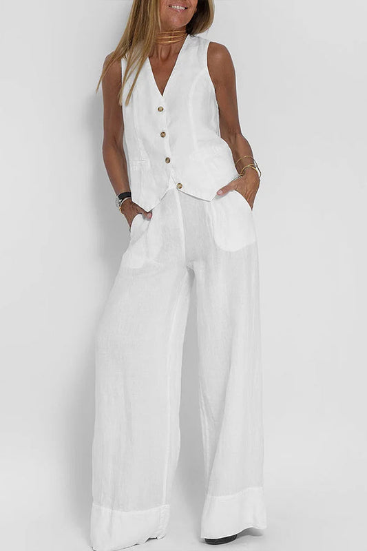 Conjunto de dos piezas de chaleco de lino informal para mujer