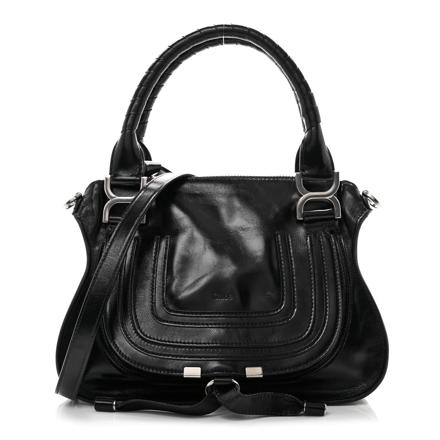 Natural Shiny Calfskin Small Marcie Satchel Black