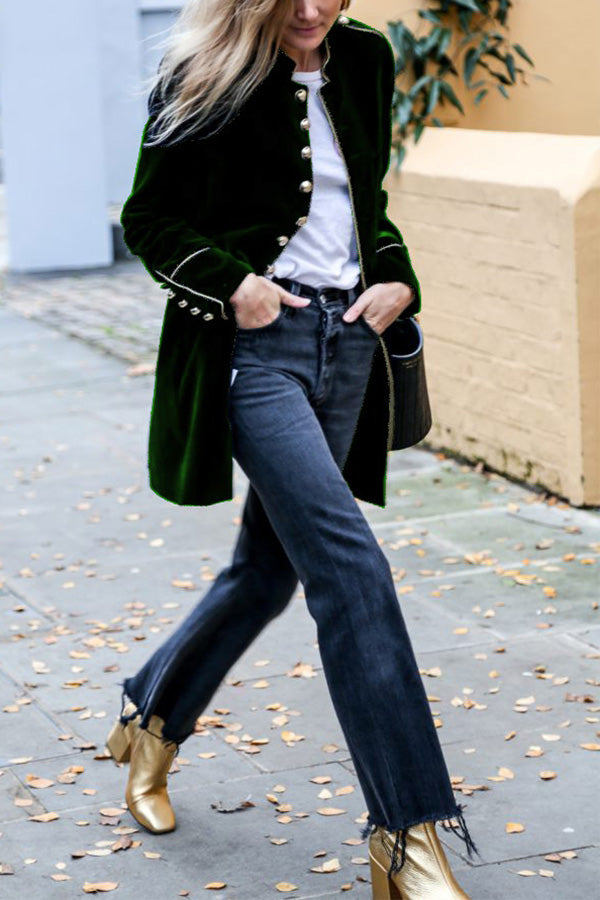 Chaqueta de mujer con múltiples botones y patchwork de terciopelo cálido