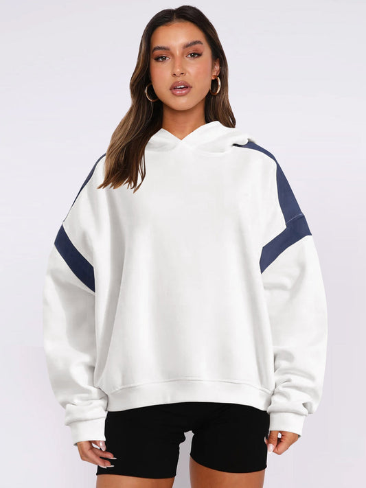Early Autumn Contrast Color Drop Shoulder High End Women Clothing Varsity Jacket Brand Hoodie Hooded Sweatshirt Outer Women