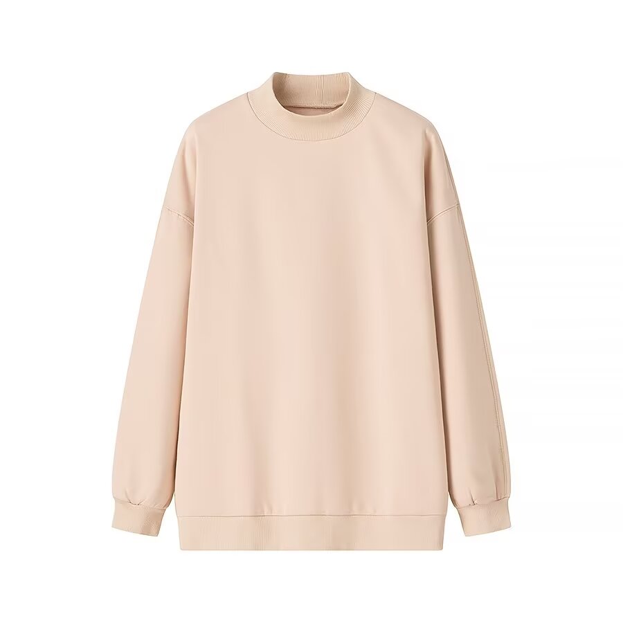 Sudadera de otoño e invierno sencilla, holgada, informal, con cuello alto y forro polar, de color liso, para mujer