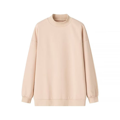 Sudadera de otoño e invierno sencilla, holgada, informal, con cuello alto y forro polar, de color liso, para mujer