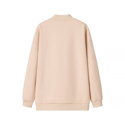 Sudadera de otoño e invierno sencilla, holgada, informal, con cuello alto y forro polar, de color liso, para mujer