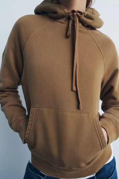 Fall Women Clothing Stylish Simple Hooded Washed Sweatshirt