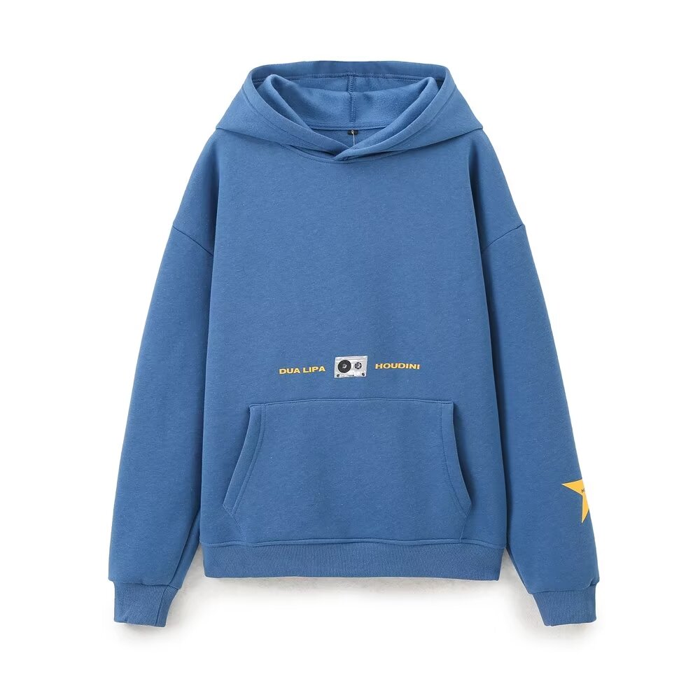 Sudadera francesa informal holgada de manga larga con capucha y estampado gráfico de letras Idle Sense
