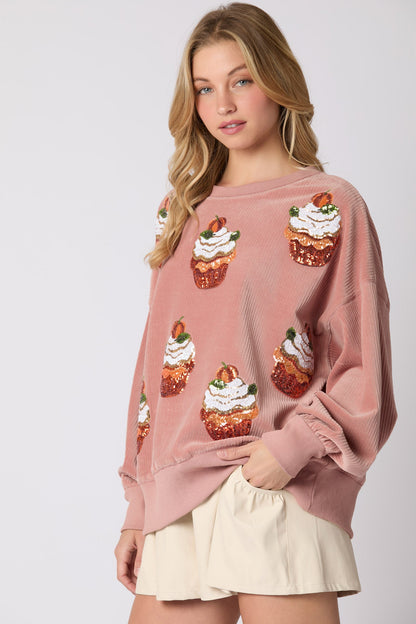 Sudadera holgada con cuello redondo y estampado de calabaza navideña de otoño e invierno