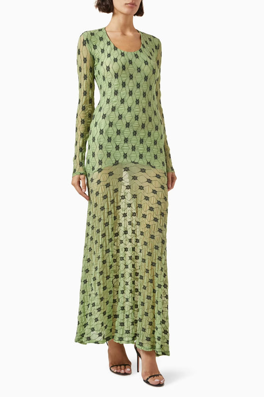 Women Clothing Long Sleeve Mesh round Neck Dress