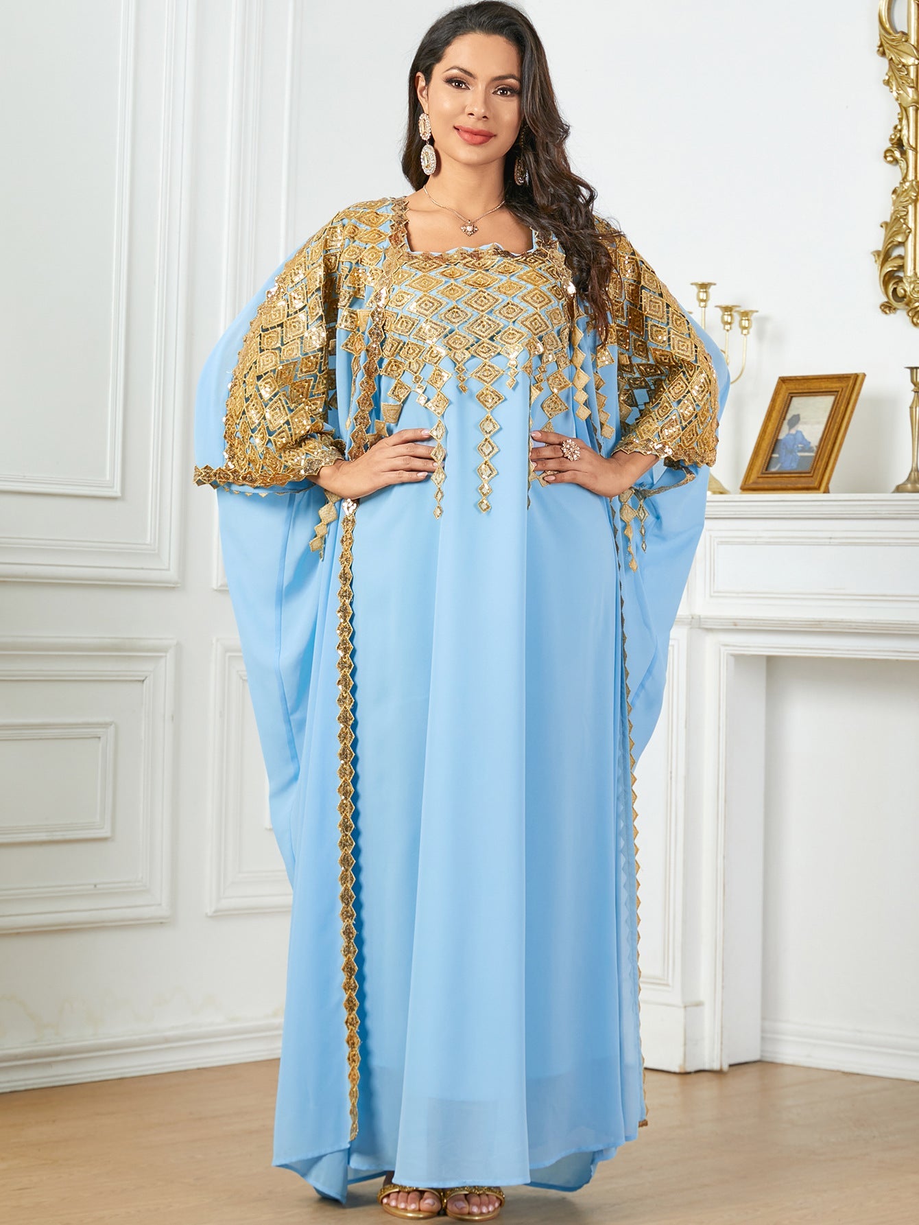 Traje musulmán holgado de dos piezas en color metálico de Oriente Medio