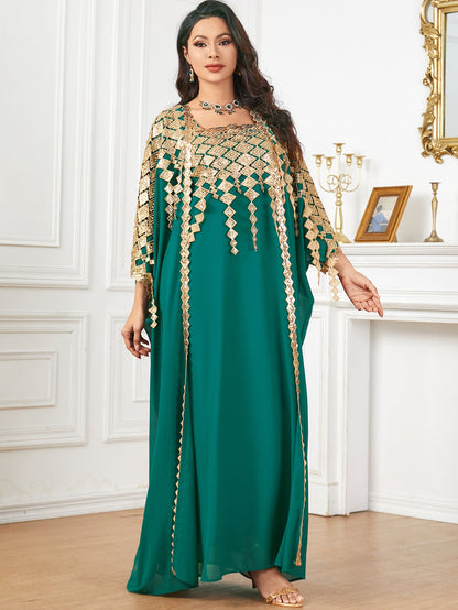 Traje musulmán holgado de dos piezas en color metálico de Oriente Medio