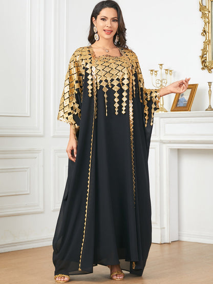 Traje musulmán holgado de dos piezas en color metálico de Oriente Medio