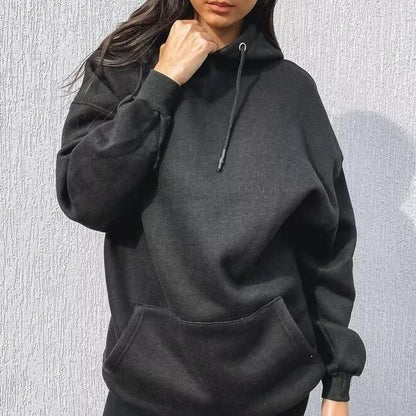 Sudadera con capucha y forro polar de manga larga con bolsillo decorativo y cordón informal de invierno para mujer